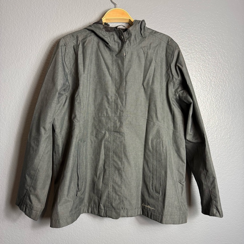 Eddie Bauer Mackenzie Rain Jacket Gray Check Size 1x EUC